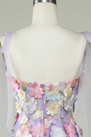 Load image into Gallery viewer, A Line Spaghetti Straps Blue Tea Length Prom Dress with 3D Flowers