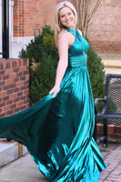 Load image into Gallery viewer, Sparkly A-Line Halter Dark Purple Prom Dress with Pleated