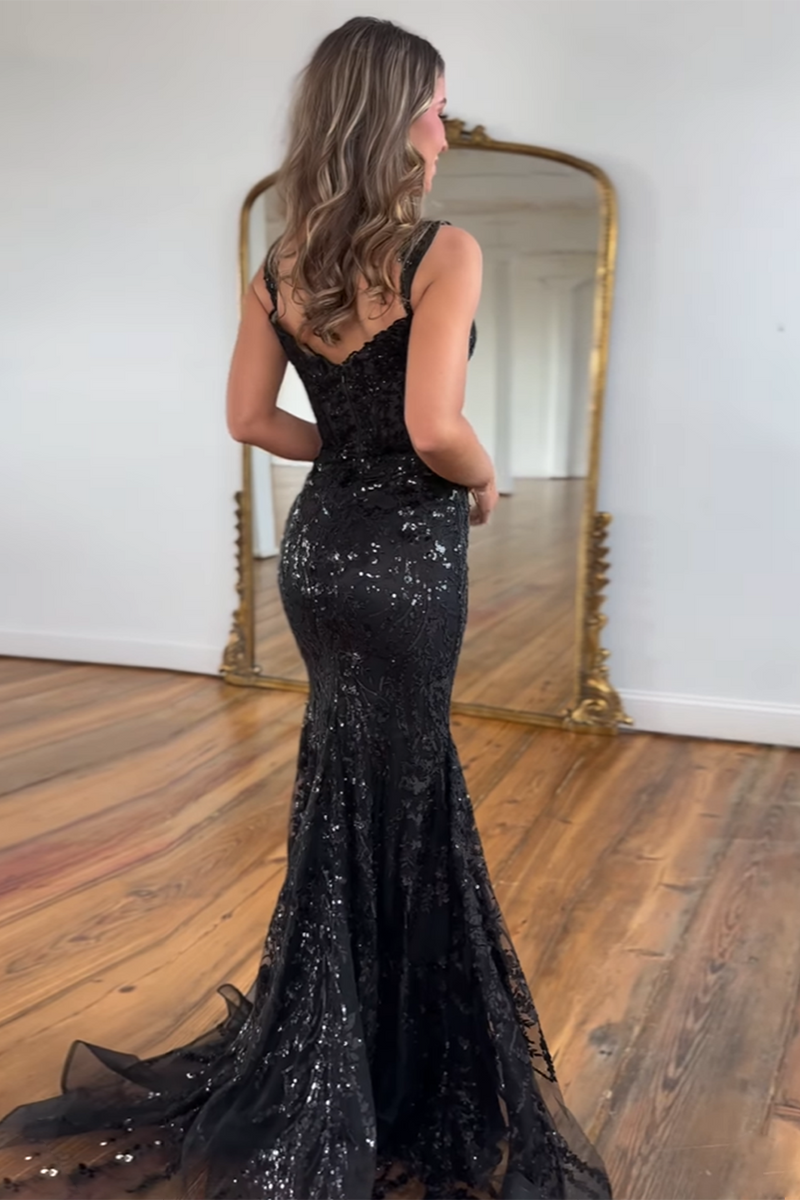 Load image into Gallery viewer, Golden Sparkly Mermaid Off The Shoulder Corset Prom Dress with Slit