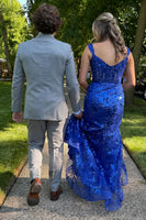 Load image into Gallery viewer, Golden Sparkly Mermaid Off The Shoulder Corset Prom Dress with Slit