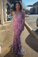 Load image into Gallery viewer, Mermaid Spaghetti Straps Sparkly Fuchsia Prom Dress