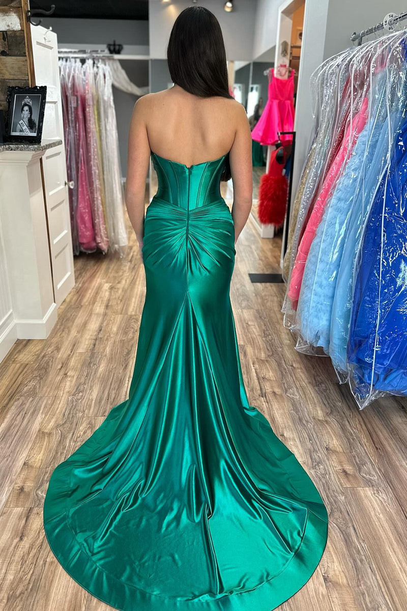 Queendancer Women Sparkly Dark Green Corset Prom Dress with Slit Mermaid Evening Party Dress queendanceruk Queendancer Women Sparkly Dark Green Corset Prom Dress with Slit Mermaid Evening Party Dress queendanceruk