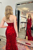 Load image into Gallery viewer, Golden Mermaid Halter Deep V-Neck Mirror Prom Dress With Slit