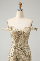 Load image into Gallery viewer, Glitter Golden Tight Corset Off-the-Shoulder Party Dress