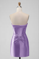 Load image into Gallery viewer, Dark Green Strapless Satin Bodycon Short Prom Dress
