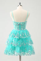 Load image into Gallery viewer, Glitter Green Spaghetti Straps A-Line Sequined Tiered Party Dress