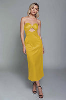 Load image into Gallery viewer, Dusty Blue Sweetheart Cut Out Satin Ankle Length Sheath Formal Dress