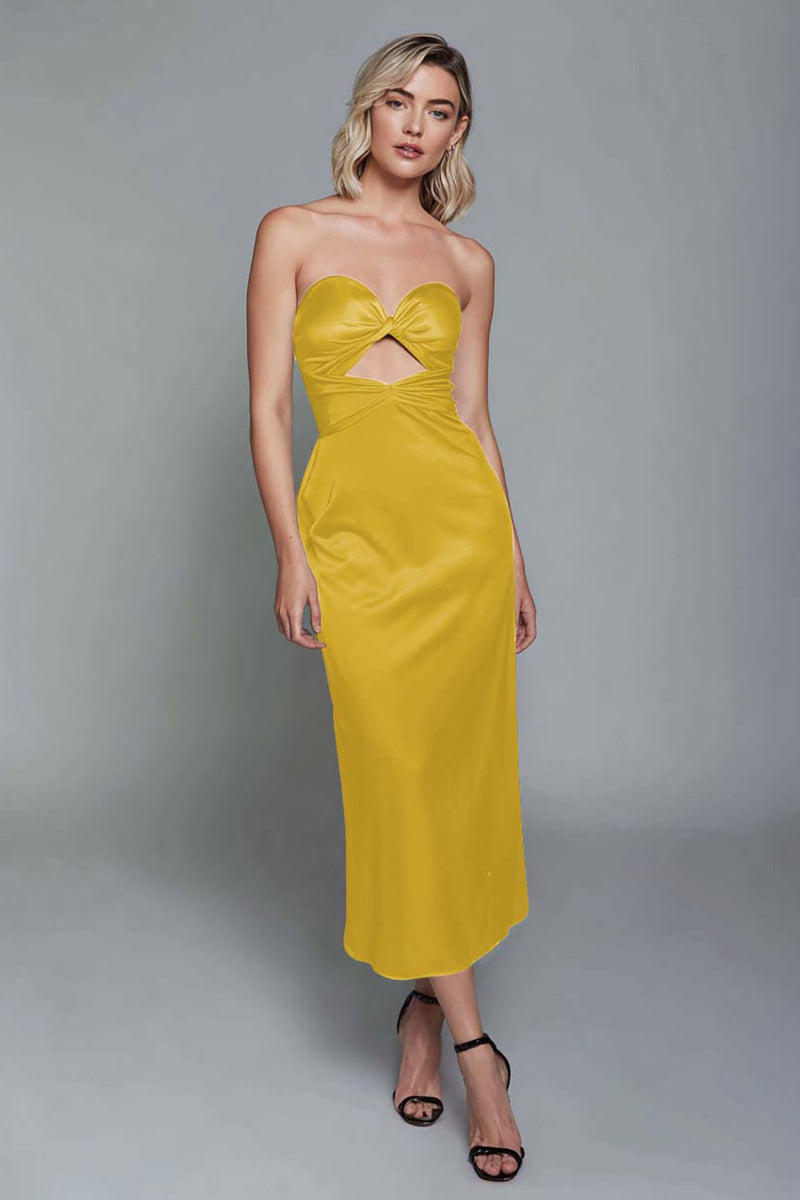 Load image into Gallery viewer, Dusty Blue Sweetheart Cut Out Satin Ankle Length Sheath Formal Dress