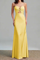 Load image into Gallery viewer, Pink Satin Sheath Sweetheart Cut Out Maxi Formal Dress
