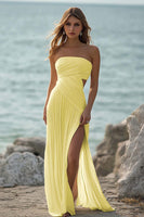 Load image into Gallery viewer, White Chiffon Sheath Strapless Engagement Dress with Slit