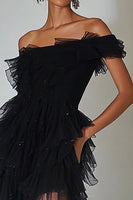 Load image into Gallery viewer, Black Tulle Bodycon Cocktail Dress with Ruffles