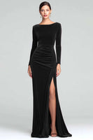 Load image into Gallery viewer, Burgundy Boat Neck Ruched Velvet Long Sleeves Holiday Party Dress
