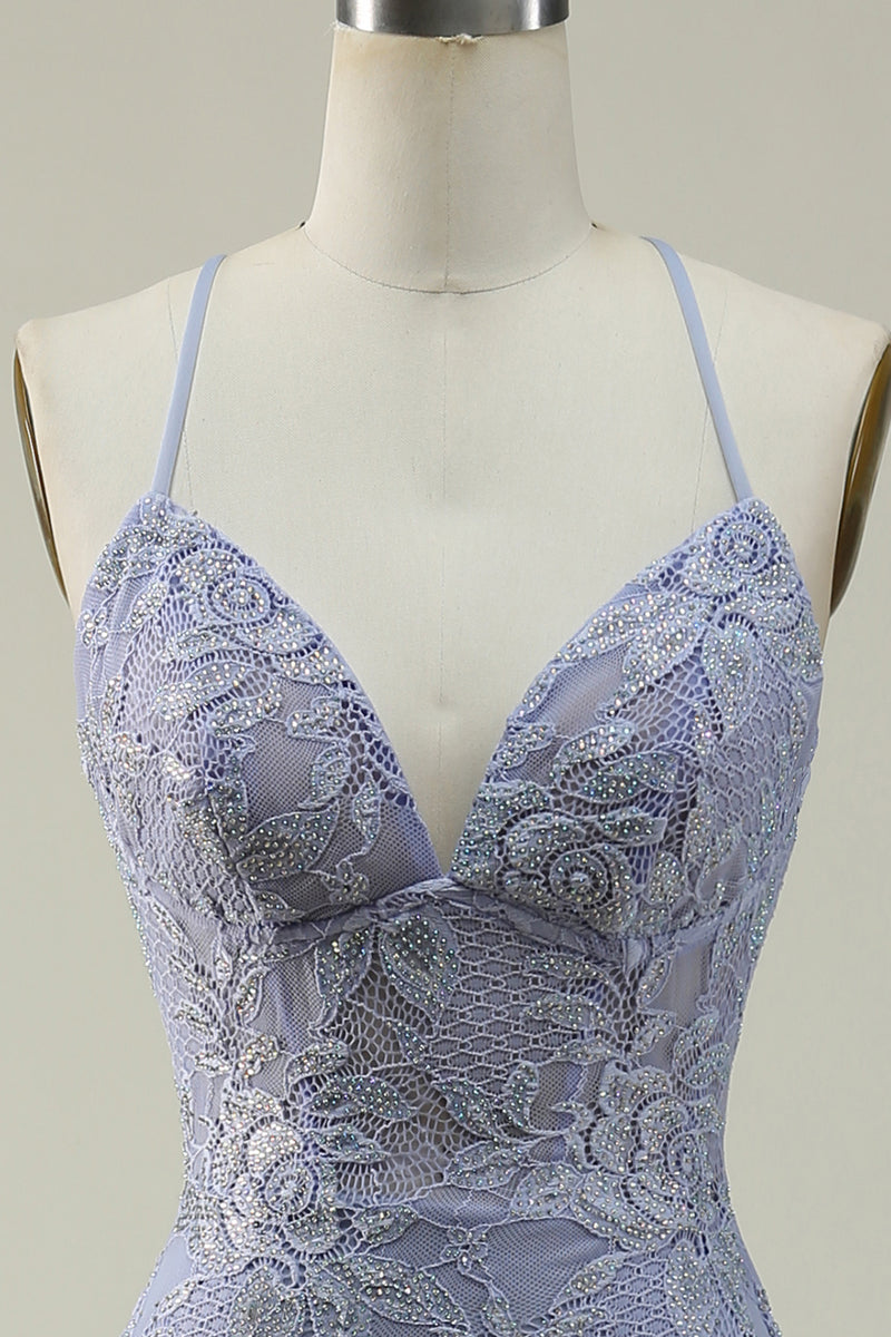 Load image into Gallery viewer, Halter Lace Purple Long Prom Dress with Slit