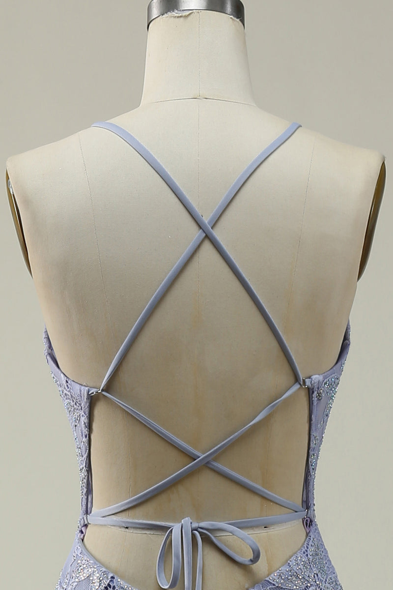 Load image into Gallery viewer, Halter Lace Purple Long Prom Dress with Slit