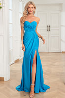 Load image into Gallery viewer, Sweetheart Blue Long Prom Dress with Slit