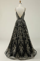 Load image into Gallery viewer, Spaghetti Straps Sparkly Black Golden Ball Gown Dress with Bronzing