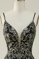 Load image into Gallery viewer, Sparkly Spaghetti Straps Black Golden Ball Gown Dress with Bronzing