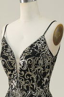 Load image into Gallery viewer, Sparkly Spaghetti Straps Black Golden Ball Gown Dress with Bronzing