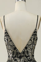 Load image into Gallery viewer, Sparkly Spaghetti Straps Black Golden Ball Gown Dress with Bronzing