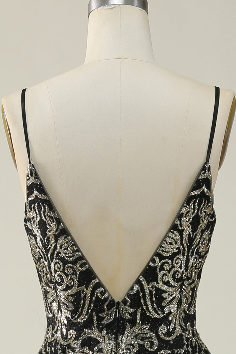 Load image into Gallery viewer, Sparkly Spaghetti Straps Black Golden Ball Gown Dress with Bronzing