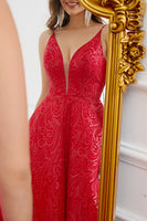 Load image into Gallery viewer, Deep V-Neck Backless Red Ball Gown Dress