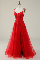 Load image into Gallery viewer, Tulle Spaghetti Straps Red Ball Gown Dress with Appliques