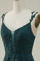 Load image into Gallery viewer, Tulle Spaghetti Straps Dark Green Ball Gown Dress with Appliques