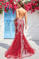 Load image into Gallery viewer, Sparkly Spaghetti Straps Mermaid Burgundy Long Prom Dress with Bronzing