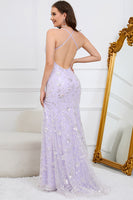 Load image into Gallery viewer, V-Neck Sparkly Mermaid Sequins Purple Long Prom Dress with Slit