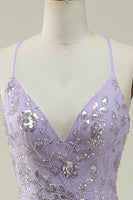 Load image into Gallery viewer, Sparkly Mermaid V-Neck Sequins Purple Long Prom Dress with Slit