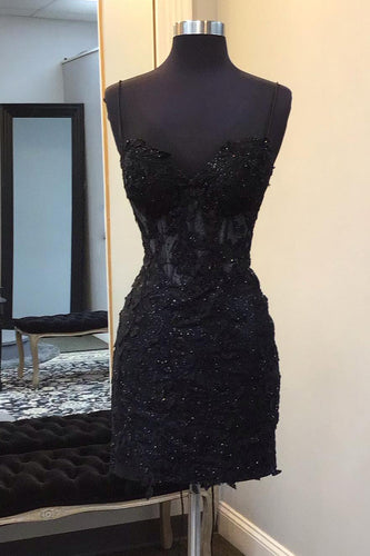 Sparkly Black Corset Lace Tight Short Prom Dress