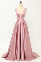 Load image into Gallery viewer, Blush Satin Long Prom Dress