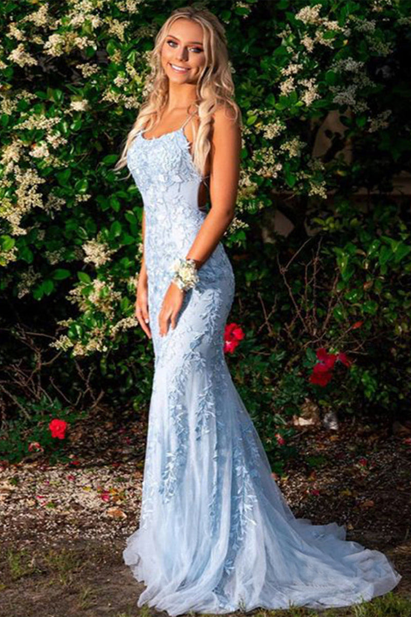 Queendancer Mermaid Blue Long Prom Dress Spaghetti Straps Backless Evening Dress queendanceruk Queendancer Mermaid Blue Long Prom Dress Spaghetti Straps Backless Evening Dress queendanceruk