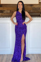 Load image into Gallery viewer, Royal Blue Glitter Party Dress with Slit