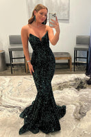 Load image into Gallery viewer, Sparkly Dark Green Sequins Mermaid Sweetheart Long Prom Dress