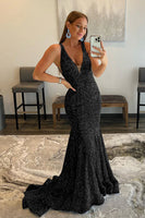 Load image into Gallery viewer, Blue Sequins Mermaid Prom Dress