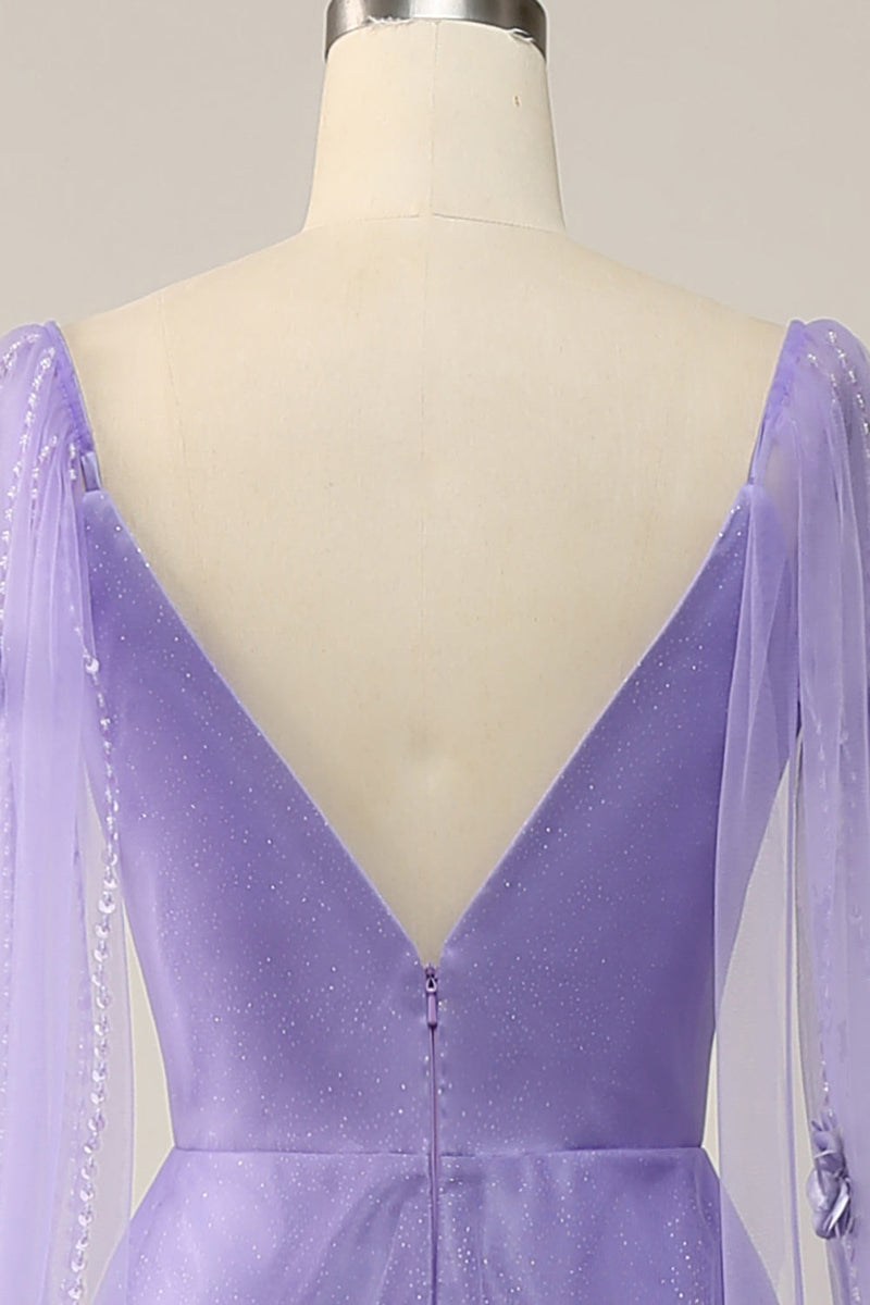 Load image into Gallery viewer, Purple Watteau Train Prom Dress With 3D Flowers