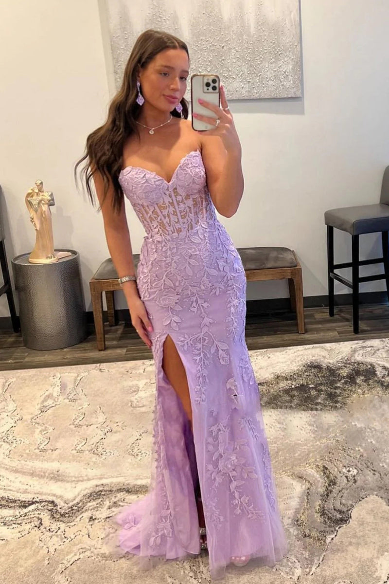 Queendancer Women Purple Corset Long Prom Dress with Slit Mermaid Sweetheart Lace Party Dress queendanceruk Queendancer Women Purple Corset Long Prom Dress with Slit Mermaid Sweetheart Lace Party Dress queendanceruk