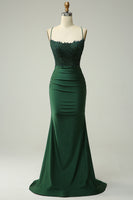 Load image into Gallery viewer, Mermaid Halter Dark Green Long Prom Dress with Beading