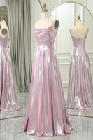 Load image into Gallery viewer, Sparkly Pink A Line Spaghetti Straps Long Prom Dress With Slit