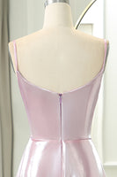 Load image into Gallery viewer, Sparkly Pink A Line Spaghetti Straps Long Prom Dress With Slit