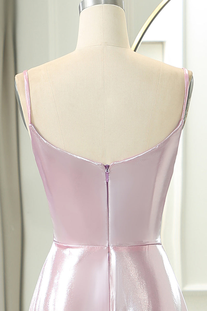 Load image into Gallery viewer, Sparkly Pink A Line Spaghetti Straps Long Prom Dress With Slit