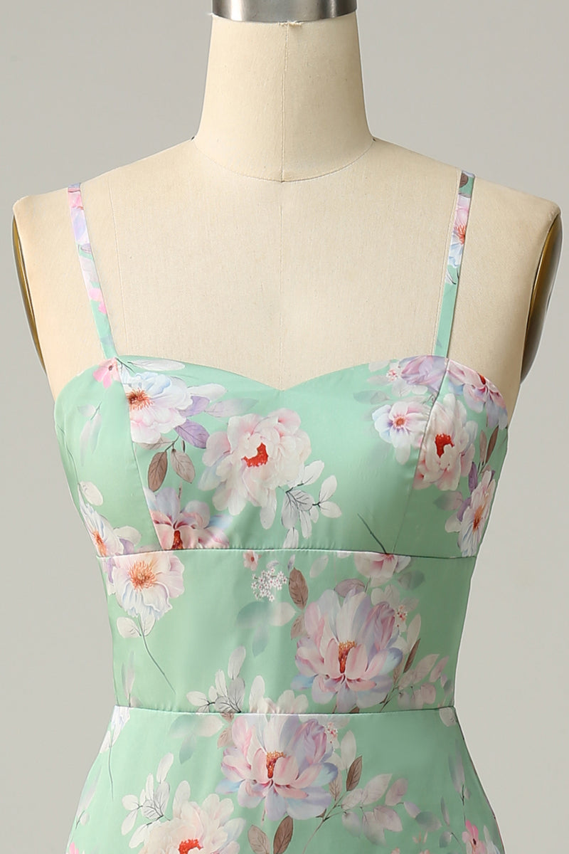 Load image into Gallery viewer, Mermaid Spaghetti Straps Flower Printed Light Green Long Prom Dress