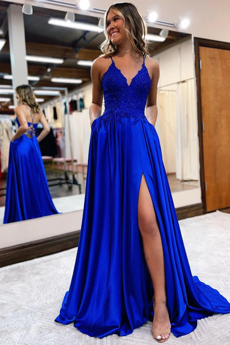 Long Sleeve Long Royal Blue Evening Dress Uk Queendancer Women Royal Blue Satin A-Line Appliques Long Sleeve Long Royal Blue Evening Dress Uk Queendancer Women Royal Blue Satin A-Line Appliques