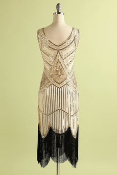 Champagne and Black Sequin Bodycon 1920s Dress