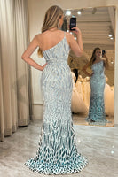 Load image into Gallery viewer, Sparkly Mermaid One Shoulder Dark Green Sequins Long Prom Dress