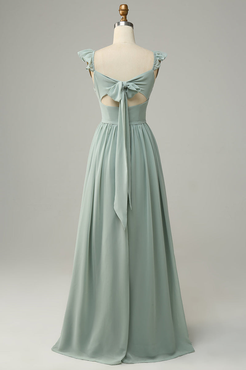 Dusty Sage A Line V-Neck Chiffon Ruffled Tiered Bridesmaid Dress