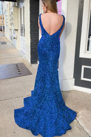 Load image into Gallery viewer, Blue Sequins Mermaid Prom Dress
