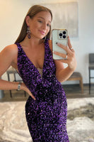 Load image into Gallery viewer, Blue Sequins Mermaid Prom Dress