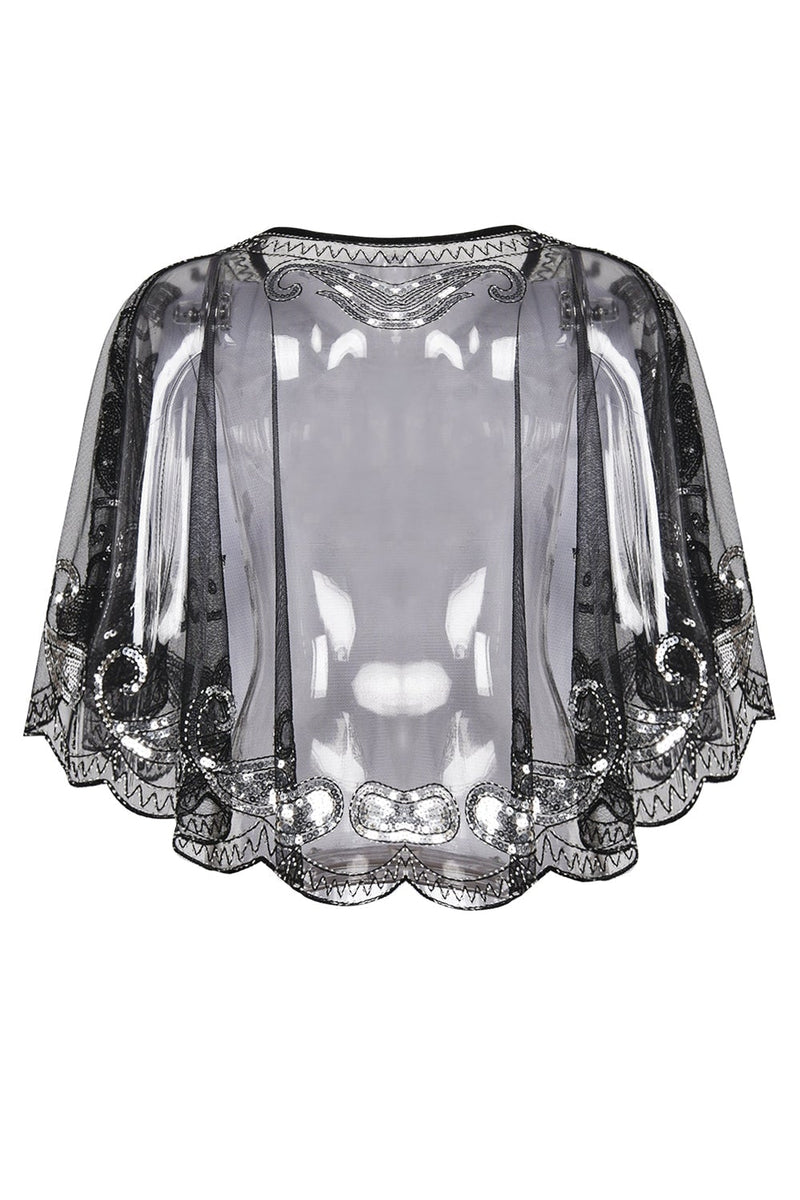 Load image into Gallery viewer, Black Sequin 1920s Batwing Shawl